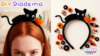 ¡Haz una DIADEMA DE GATO CON LIMPIAPIPAS! 🎃 Idea fácil de Halloween DIY 🐾✨