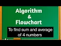 Algorithm to find sum and average of four numbers Draw Flowchart for it Algorithm Flowchart