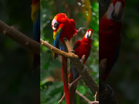 Just two Scarlet Macaws doing Scarlet Macaw things ❤️ #peacefulnature #macaws #scarletmacaw