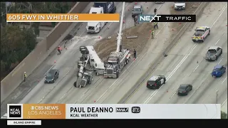 Traffic backups continue on the 605 Freeway in Whittier after dump truck crash