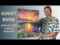 Sunset River Reflection STEP by STEP Acrylic Painting Tutorial