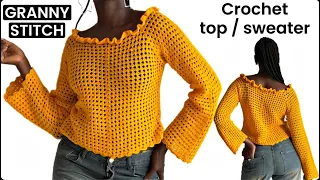 Crochet Granny Stitch Long Sleeved Top / Sweater | Made-to-Measure Crochet
