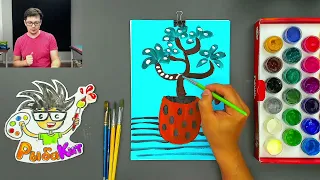 Рисуем растение в горшке ГУАШЬ с РыбаКит