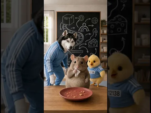 Did the Husky and the little yellow chick finally catch that big rat? #dog #funny #animals