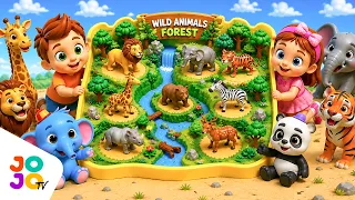 Learn Wild Animal Names & Sounds 🦁🐘🐯 | Cute Baby Animals Forest Toy Set | Kids Learning