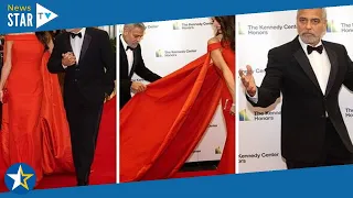 George Clooney rushes to fix wife Amal’s dress in wardrobe malfunction