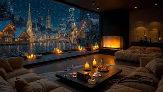 4K Warm Winter Night Ambience Cozy Apartment With Relaxing Jazz Music For Rest Stress Relief 