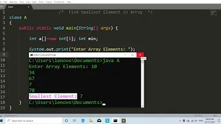 Java program to find smallest element in array Learn Coding