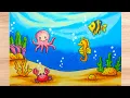How to Draw Underwater Scenery Cute Sea Animals Drawing the Underwater World Easy and Colorful