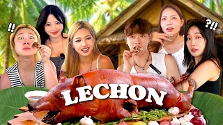 Korean & Japanese Creators Try WHOLE LECHON in Cebu 🇵🇭