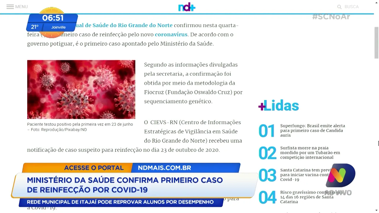 Primeiro caso de reinfecção por Covid-19 é confirmado