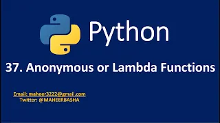 37 Anonymous Function or Lambda Function in Python