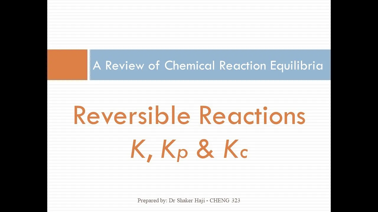 A Review of Chemical Reaction Equilibria (Equilibrium Constants), Chap 3