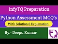 InfyTQ Python Assessment MCQs with solution and explanation InfyTQ preparation Intellective Tech