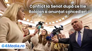 Angajații Senatului au întrerupt conferința lui Ilie Bolojan despre concedieri și l-au huiduit