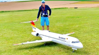 HUGE RC FOKKER-70 AMAZING SCALE ELECTRIC MODEL AIRLINER TYROLEAN AIRWAYS / FLIGHT DEMONSTRATION