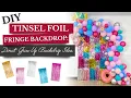 DIY Tinsel Foil Fringe Backdrop Donut Grow Up Decor Idea