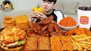 ASMR MUKBANG 버거킹 양념 치킨먹방! 치즈 햄버거 치즈스틱 후라이드치킨 & 레시피 CRISPY FRIED CHICKEN CHEESE BURGER EATING SOUND!