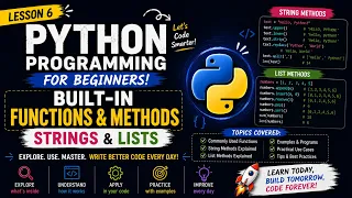 Python Programming for Beginners Lesson 6 Built-in Functions Methods Strings Lists