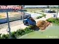 Download Lagu Great Job !! Opening New Project By Team Dump Trucks 5T \u0026 Bulldozer Pushing Stone Soil Into Water