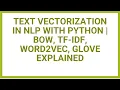 Text Vectorization in NLP with Python BoW TF-IDF Word2Vec GloVe Explained