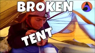 Hurricane wind and broken tent (Long Range Traverse)