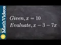 Evaluating an expression with one variable ex 4 x - 3