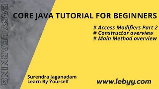 Access Modifiers Part 2 Constructor overview Main method overview Java Tutorial for Beginners