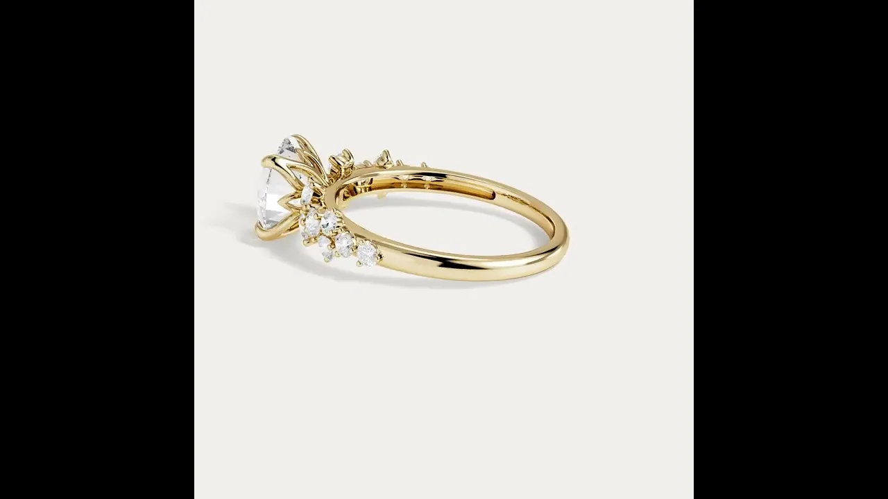 Eulalia丨Round Cut Lab-Grown Diamond Leaf Accent Engagement Ring