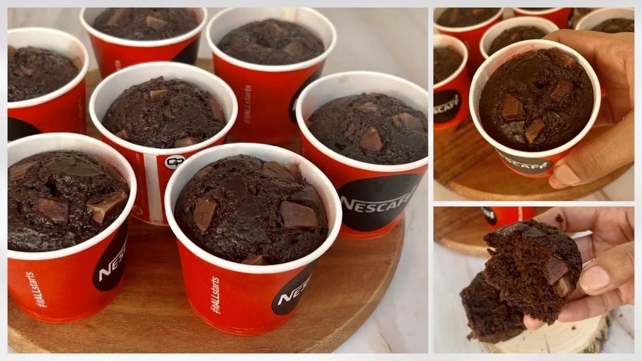 Double Chocolate Coffee Chocolate Cupcakes Without Mould In Just 15 mins   No Eggs, No Oven Cake