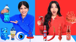 تحدي اكل يوم كامل بنفس لون ملابسنا ! مقلب انجرحت ايدي في  غزل 😱 ! شفا