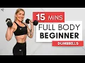 15 Min BEGINNER Full Body Dumbbell Workout Vocal Instructions