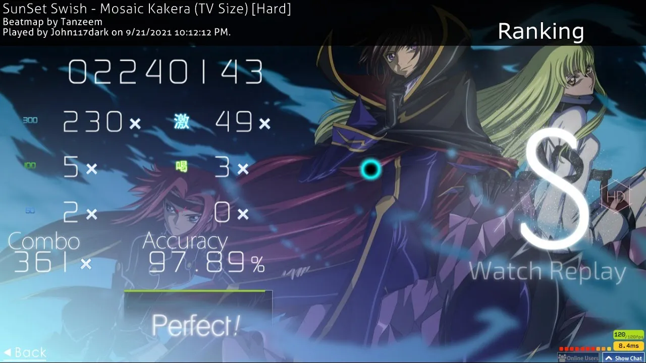 Code Geass Ending 2 - Mosaic Kakera [Hard] - S Plateada Osu!
