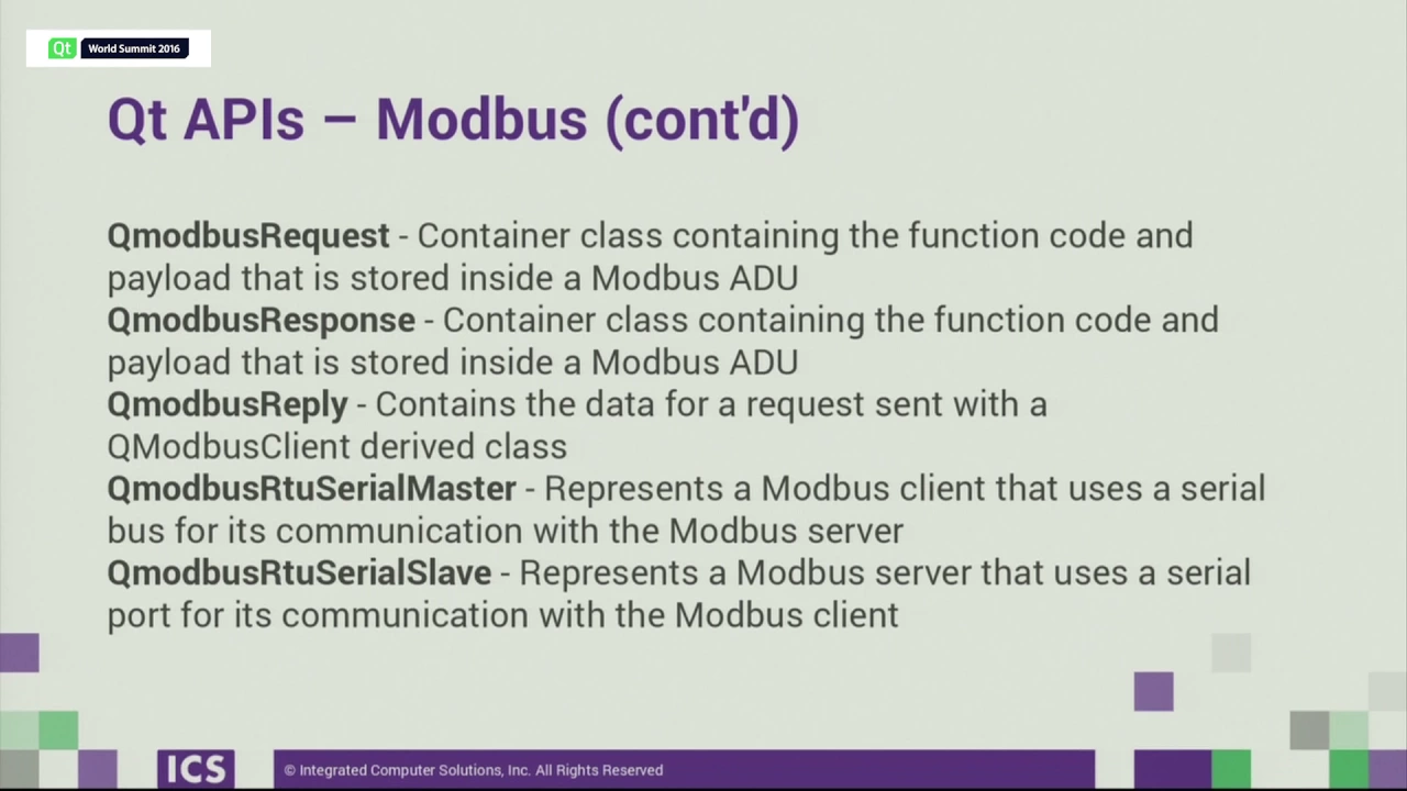 QtWS16- Qt Serial Bus: Using Modbus and CAN bus with Qt, Jeff Tranter, ICS