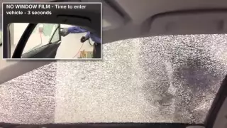 Impact resistance demonstration with 3M Scotchshield Crystalline Security AutoFilm.. 