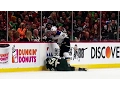 Haula slow to leave the ice after getting dropped into the boards by Upshall