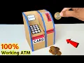 how to make cardboard ATM at home Mini working atm coin bank making Best cardboard projects