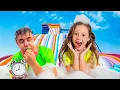 Download Lagu Nastya and Evelyn play with a giant trampoline - 1 hour Kids video series