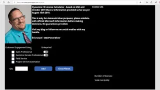 Demo Canvas App - Dynamics Customer Engagement License Calculator Oct 2019 Wave 2