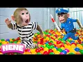 Lagu Baby Monkey NeNe Escapa From Prison Filled With Ball Pit Balls And Police Chase | NENE ANIMAL MONKEY