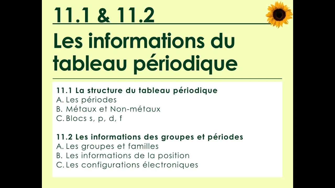 11.1 & 11.2 - L'organisation du tableau périodique