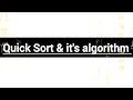 Quick Sort It s Algorithm For B tech ADA