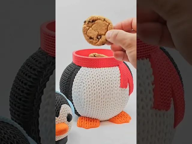 Knitted Penguin Cookie Jar / Container /3MF Included video thumbnail