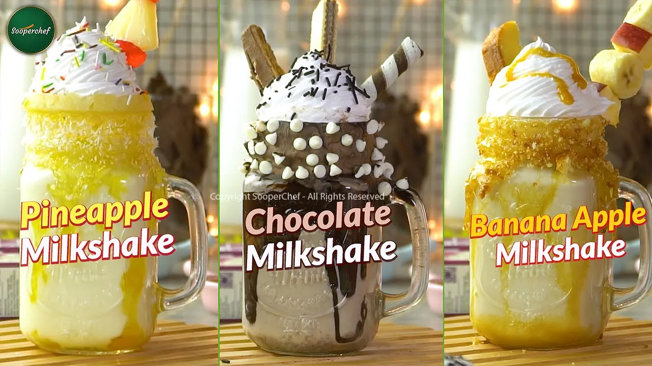 Refreshing Milkshakes Recipe   Chocolate Shake   Banana Apple Shake   Pineapple Shake