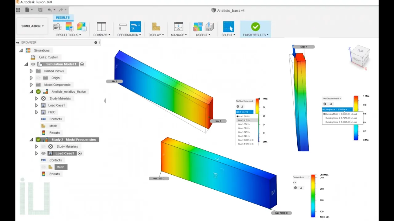 Fusion 360-10 Análisis modal, térmico, pandeo (set-up básico)  #autodesk #fusion360