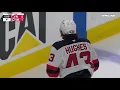LUKE HUGHES HIT IN THE FACE WITH A PUCK