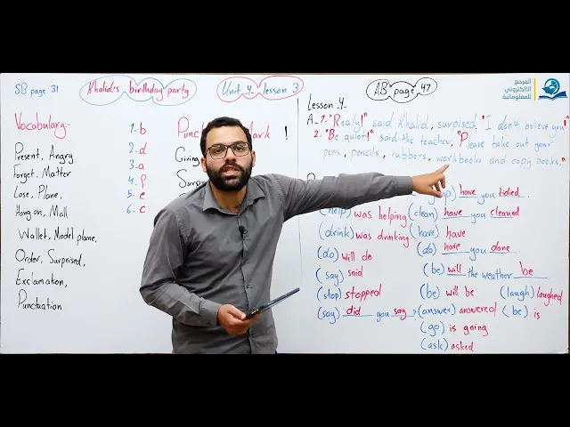 ⁣مادة اللغة الإنكليزية : للصف الاول المتوسط : الوحدة الرابعة / الدرس الثالث