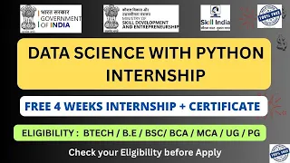 Govt of India 4 Weeks Free Data Science Python Internship Skill India 2025 Ministry of Skill