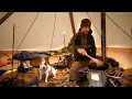 Early Winter Hot Tent Camping Woodstove Canvas Tent