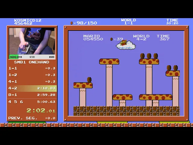 SMB1 Any% One Hand Speedrun in 4:59.823
